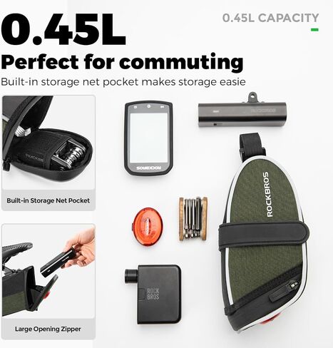 ROCKBROS Bike Saddle Bag with Tail Light Bicycle Seat Pack Lightweight Storage Bag under Bike Seat Cycling Accessories in Saudi Arabia