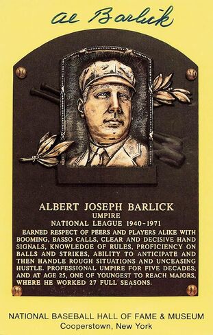 وقع Al Barlick (الحكم) على بطاقة Hall of Fame مقاس 4 × 6 - BAS # BJ46721 - بطاقات البيسبول الموقعة من MLB in Saudi Arabia