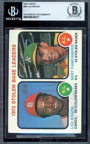 Lou Brock Beckett BAS Signed 1973 Topps 1972 Leaders Autograph - Baseball Slabbed Autographed Cards in Saudi Arabia