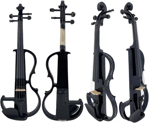 كمان كهربائي كامل الحجم 4/4، كمان أسود للممارسة الصامتة، كمان كهربائي معدني من الخشب الصلب مع تركيبات من خشب الأبنوس، مجموعة للمبتدئين للبالغين والمراهقين (بني) in Kuwait