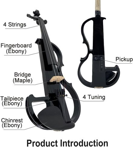 كمان كهربائي كامل الحجم 4/4، كمان أسود للممارسة الصامتة، كمان كهربائي معدني من الخشب الصلب مع تركيبات من خشب الأبنوس، مجموعة للمبتدئين للبالغين والمراهقين (بني) in Kuwait
