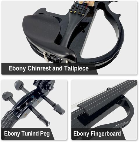 كمان كهربائي كامل الحجم 4/4، كمان أسود للممارسة الصامتة، كمان كهربائي معدني من الخشب الصلب مع تركيبات من خشب الأبنوس، مجموعة للمبتدئين للبالغين والمراهقين (بني) in Kuwait