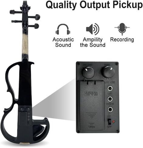 كمان كهربائي كامل الحجم 4/4، كمان أسود للممارسة الصامتة، كمان كهربائي معدني من الخشب الصلب مع تركيبات من خشب الأبنوس، مجموعة للمبتدئين للبالغين والمراهقين (بني) in Kuwait