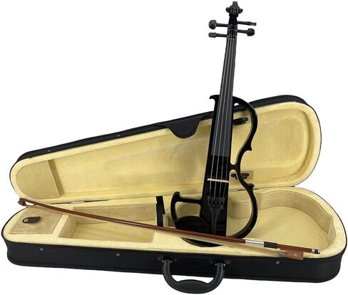 كمان كهربائي كامل الحجم 4/4، كمان أسود للممارسة الصامتة، كمان كهربائي معدني من الخشب الصلب مع تركيبات من خشب الأبنوس، مجموعة للمبتدئين للبالغين والمراهقين (بني) in Kuwait