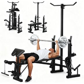 7-in-1 Olympic Weight Bench for Home Gym, 1000LB Capacity Foldable Bench Press Set with Leg Extension/Curl, Preacher Pad & Adjustable Rack, Full Body Strength Training Equipment in Kuwait
