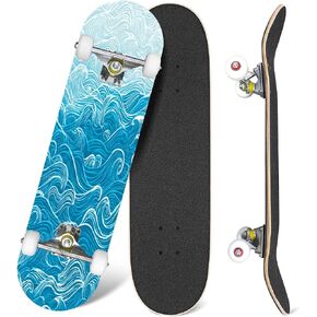 Skateboards Artwork 7 Layer Maple Wood Deck 31" x 8" Double Kick Concave Complete Tricks Skateboard for Beginners Teens Kids Adults in Saudi Arabia