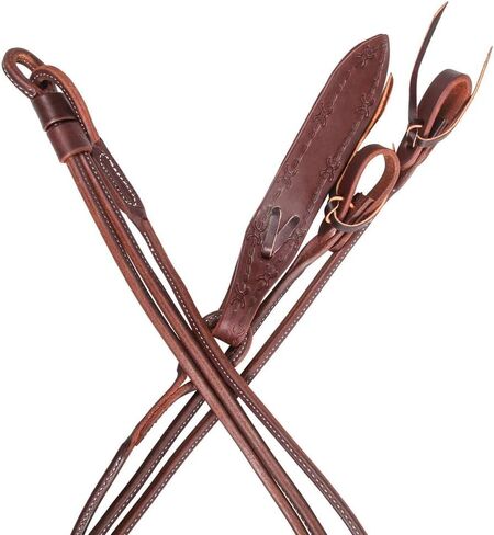Schneiders Billy Royal Rolled Oiled Leather Romel Reins for Horses | Expertly Handcrafted with Barbwire Accent | Ultimate Comfort & Premium Quality | Made in USA in Saudi Arabia