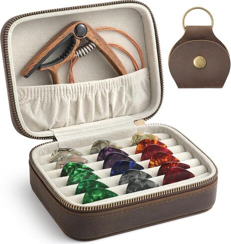 Genuine Leather Guitar Pick Case Holder Box, Acoustic Electric Guitar Accessories Gift for Guitar Player (Black) in Saudi Arabia