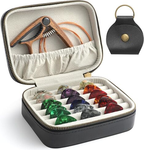 Genuine Leather Guitar Pick Case Holder Box, Acoustic Electric Guitar Accessories Gift for Guitar Player (Black) in Saudi Arabia