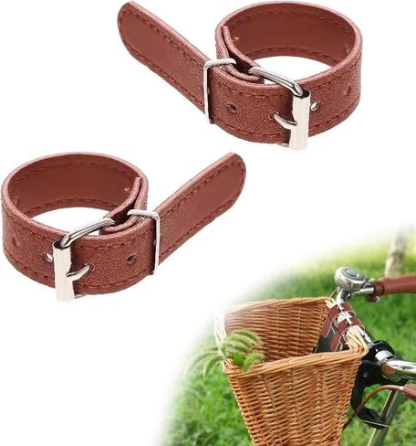 2PCS Bike Basket Straps Brown Bicycle Wicker Basket Straps Bike Baskets Replacement Strap Wicker Front Handlebar Baskets Strap Vintage Cycling Leather Quick Release for Bike in Saudi Arabia