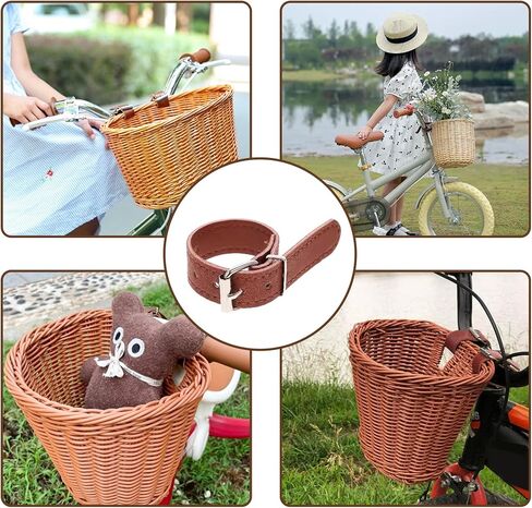 2PCS Bike Basket Straps Brown Bicycle Wicker Basket Straps Bike Baskets Replacement Strap Wicker Front Handlebar Baskets Strap Vintage Cycling Leather Quick Release for Bike in Saudi Arabia