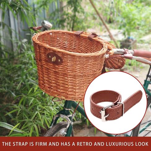 2PCS Bike Basket Straps Brown Bicycle Wicker Basket Straps Bike Baskets Replacement Strap Wicker Front Handlebar Baskets Strap Vintage Cycling Leather Quick Release for Bike in Saudi Arabia