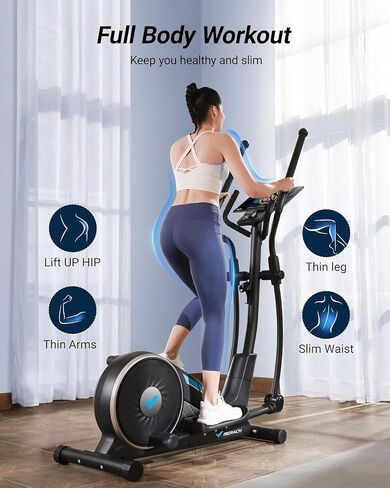 آلة تمرين بيضاوية الشكل من ميراتش للاستخدام المنزلي، آلة بيضاوية الشكل مع نظام محرك مغناطيسي فائق الهدوء، تعديل مقاومة 16 مستوى، خطوة 15.5 بوصة، سعة تحميل 350 رطل، تطبيق ميراش in Saudi Arabia