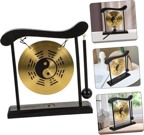 Zerodeko Feng Shui Desktop Gong مع حامل تصميم سبائك النحاس ديكور منزلي عتيق للتأمل والاستخدام المكتبي in Kuwait