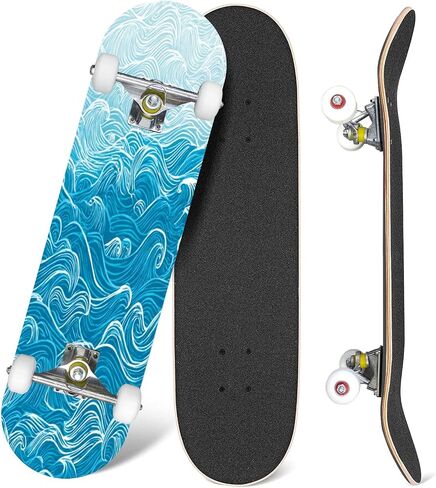 Skateboards Artwork 7 Layer Maple Wood Deck 31" x 8" Double Kick Concave Complete Tricks Skateboard for Beginners Teens Kids Adults in Saudi Arabia