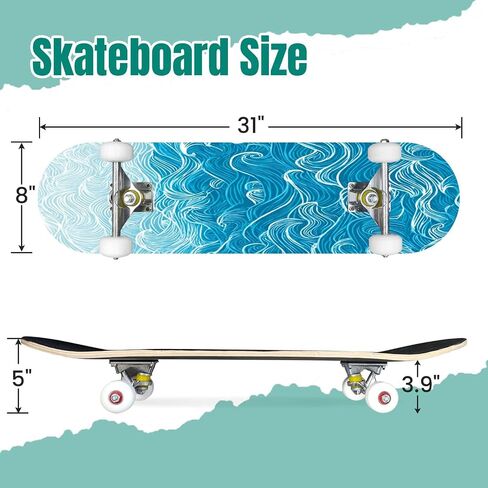 Skateboards Artwork 7 Layer Maple Wood Deck 31" x 8" Double Kick Concave Complete Tricks Skateboard for Beginners Teens Kids Adults in Saudi Arabia