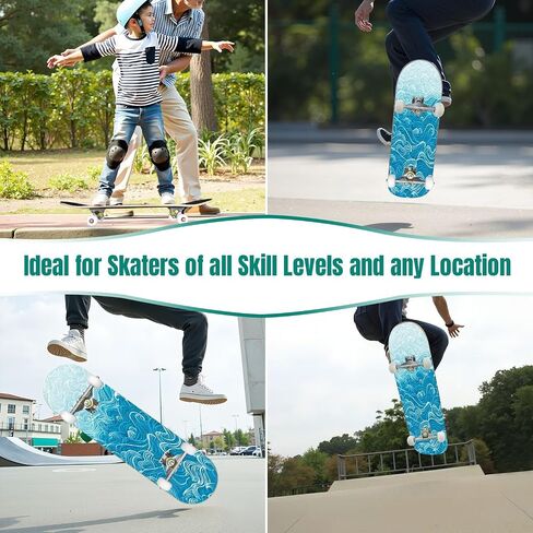Skateboards Artwork 7 Layer Maple Wood Deck 31" x 8" Double Kick Concave Complete Tricks Skateboard for Beginners Teens Kids Adults in Saudi Arabia
