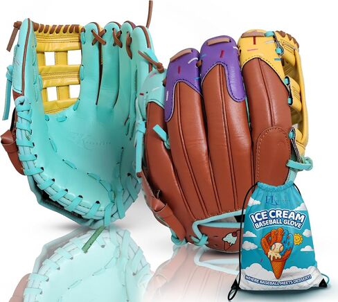 Ice Cream Baseball Glove - Safe, Lightweight Youth Baseball Glove - Adjustable Wrist Baseball Gloves Youth 8-12 - H Web Multi-Positions Boys & Girls Softball Glove - Ice Cream Baseball Gloves in Saudi Arabia