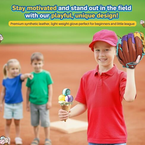 Ice Cream Baseball Glove - Safe, Lightweight Youth Baseball Glove - Adjustable Wrist Baseball Gloves Youth 8-12 - H Web Multi-Positions Boys & Girls Softball Glove - Ice Cream Baseball Gloves in Saudi Arabia