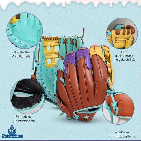 Ice Cream Baseball Glove - Safe, Lightweight Youth Baseball Glove - Adjustable Wrist Baseball Gloves Youth 8-12 - H Web Multi-Positions Boys & Girls Softball Glove - Ice Cream Baseball Gloves in Saudi Arabia
