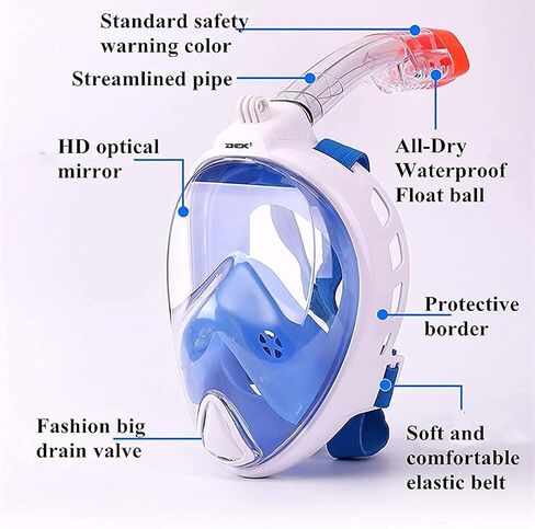 Diving Masks Full Face Snorkel Masks Panoramic Anti-Fog Anti-Leak Swimming Snorkel Scuba Underwater Diving Mask for Adults and Children Large, Light Blue in Saudi Arabia