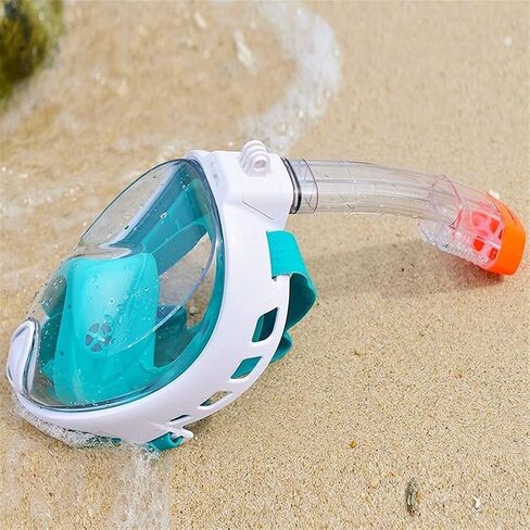 Diving Masks Full Face Snorkel Masks Panoramic Anti-Fog Anti-Leak Swimming Snorkel Scuba Underwater Diving Mask for Adults and Children Large, Light Blue in Saudi Arabia