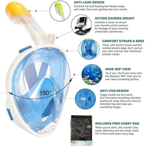 Snorkel Mask Seaside Silicone Diving Mask Anti-Fog Detachable Diving Snorkeling Full Face Mask Anti-Fog Full Face Diving Equipment 6 Colors(Green,LXL) in Saudi Arabia