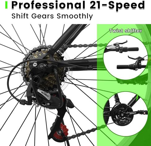 24&26 Inch Mountain Bike for Adults & Teens, 21-Speed Carbon Steel Frame with Dual V-Brakes, All-Terrain Bicycle, 85% Pre-Assembled, 250lbs Capacity in Saudi Arabia