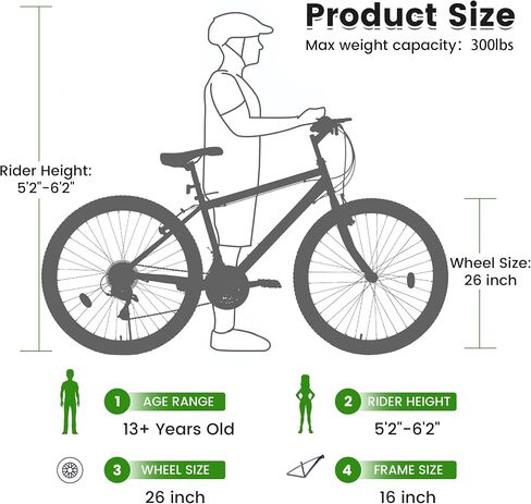 24&26 Inch Mountain Bike for Adults & Teens, 21-Speed Carbon Steel Frame with Dual V-Brakes, All-Terrain Bicycle, 85% Pre-Assembled, 250lbs Capacity in Saudi Arabia