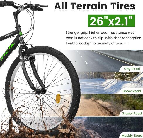 24&26 Inch Mountain Bike for Adults & Teens, 21-Speed Carbon Steel Frame with Dual V-Brakes, All-Terrain Bicycle, 85% Pre-Assembled, 250lbs Capacity in Saudi Arabia
