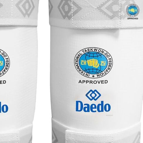 واقيات الساق البيضاء المعتمدة من Daedo ITF - واقيات الساق في الفنون القتالية - واقيات خفيفة الوزن مع أشرطة للتدريب in Kuwait