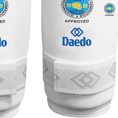 واقيات الساق البيضاء المعتمدة من Daedo ITF - واقيات الساق في الفنون القتالية - واقيات خفيفة الوزن مع أشرطة للتدريب in Kuwait