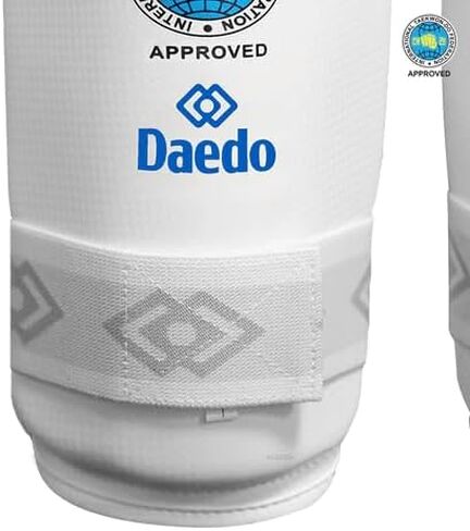 واقيات الساق البيضاء المعتمدة من Daedo ITF - واقيات الساق في الفنون القتالية - واقيات خفيفة الوزن مع أشرطة للتدريب in Kuwait