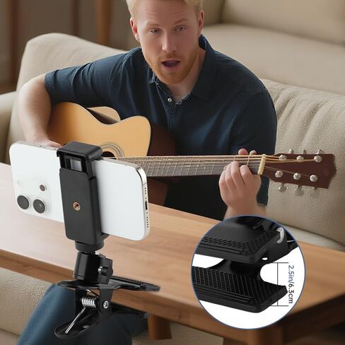 Guitar Head Phone Holder, 360° Rotate Guitar Cell Phone Holder, Live Broadcast Bracket for Recording/Live Broadcast/Video/Teaching Smart Phones Holder for Guitar, Bass, Ukuleles(COLOR:black) in Saudi Arabia