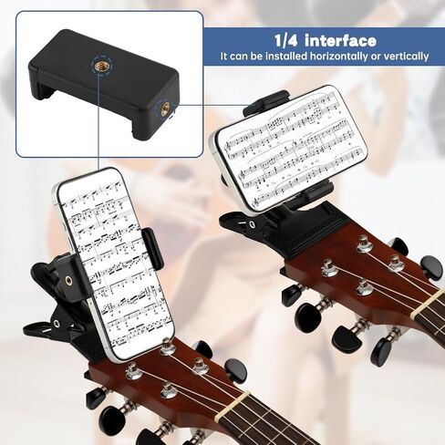 Guitar Head Phone Holder, 360° Rotate Guitar Cell Phone Holder, Live Broadcast Bracket for Recording/Live Broadcast/Video/Teaching Smart Phones Holder for Guitar, Bass, Ukuleles(COLOR:black) in Saudi Arabia