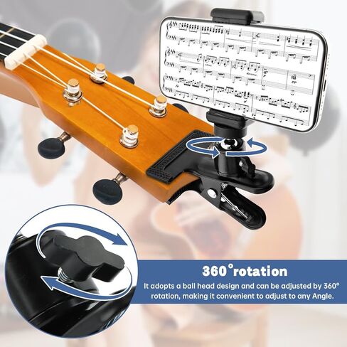 Guitar Head Phone Holder, 360° Rotate Guitar Cell Phone Holder, Live Broadcast Bracket for Recording/Live Broadcast/Video/Teaching Smart Phones Holder for Guitar, Bass, Ukuleles(COLOR:black) in Saudi Arabia
