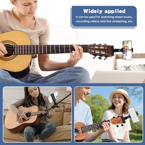 Guitar Head Phone Holder, 360° Rotate Guitar Cell Phone Holder, Live Broadcast Bracket for Recording/Live Broadcast/Video/Teaching Smart Phones Holder for Guitar, Bass, Ukuleles(COLOR:black) in Saudi Arabia