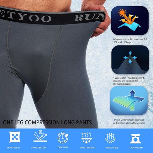 Men's Football 3/4 One Leg Compression Tights Unisex Leggings Athletic Base Layer for Football Basketball Sports Right Single in Saudi Arabia