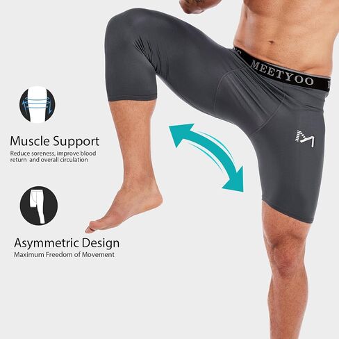 Men's Football 3/4 One Leg Compression Tights Unisex Leggings Athletic Base Layer for Football Basketball Sports Right Single in Saudi Arabia