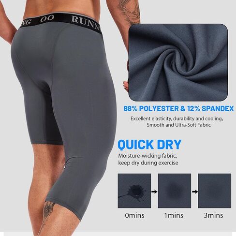 Men's Football 3/4 One Leg Compression Tights Unisex Leggings Athletic Base Layer for Football Basketball Sports Right Single in Saudi Arabia