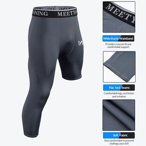 Men's Football 3/4 One Leg Compression Tights Unisex Leggings Athletic Base Layer for Football Basketball Sports Right Single in Saudi Arabia