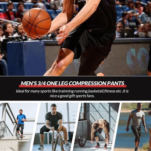 Men's Football 3/4 One Leg Compression Tights Unisex Leggings Athletic Base Layer for Football Basketball Sports Right Single in Saudi Arabia