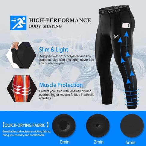 Men’s Compression Pants Running Leggings Athletic Base Layer Workout Tights with Pockets for Sports Basketball Black in Saudi Arabia