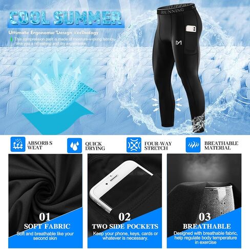 Men’s Compression Pants Running Leggings Athletic Base Layer Workout Tights with Pockets for Sports Basketball Black in Saudi Arabia