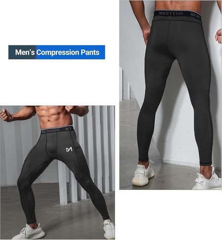 Men’s Compression Pants Running Leggings Athletic Base Layer Workout Tights with Pockets for Sports Basketball Black in Saudi Arabia