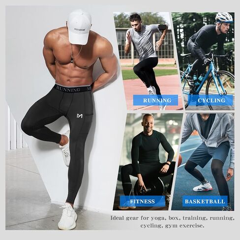Men’s Compression Pants Running Leggings Athletic Base Layer Workout Tights with Pockets for Sports Basketball Black in Saudi Arabia
