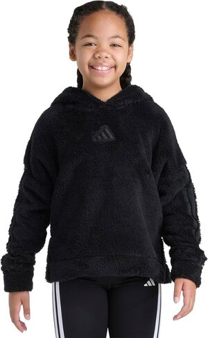 adidas girls 3-stripes Sherpa Hooded Pullover (Big Kid) in Saudi Arabia