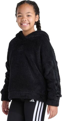 adidas girls 3-stripes Sherpa Hooded Pullover (Big Kid) in Saudi Arabia