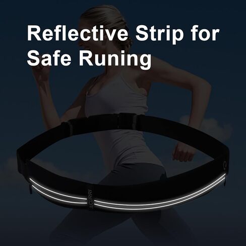 حزام جري نحيف للنساء والرجال، حامل هاتف مقاوم للماء للجري، حزمة خصر عاكسة بجيبين لتخزين أساسيات العداء بأمان، حزمة فاني العداء، حزام المال يناسب معظم الهواتف (أسود) in Kuwait