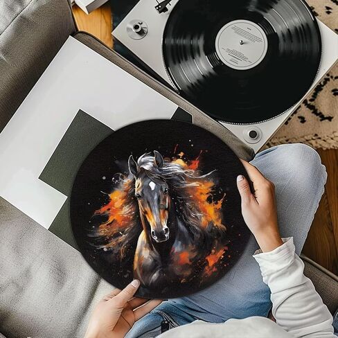 Horse Pattern Turntable Mat Anti-Static for LP Vinyl Record Premium Turntable Slipmat to Reduce Noise and Improve Sound Quality in Kuwait